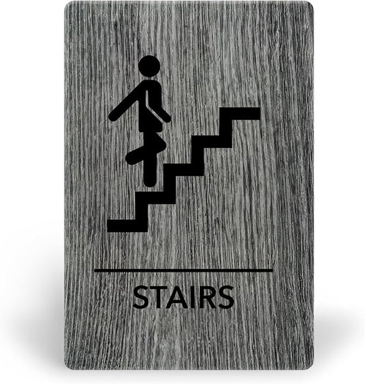 Promot Stair Sign – ADA Braille Stairway Sign for Business, Self-Adhesive, 9" x 6", Commercial Door Signage, Office Wall Decor - Classic Grey