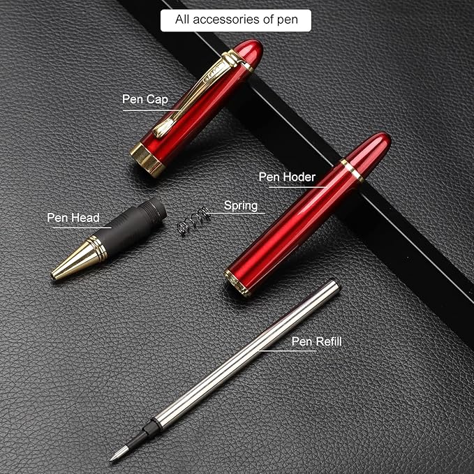 YIVONKA Luxury Ballpoint Pens Nice Ball Pen Best Gift for Men Professional Executive Office BallPens Classy Gift Box Ballpoint Black Refill Line width 0.5mm (Red)