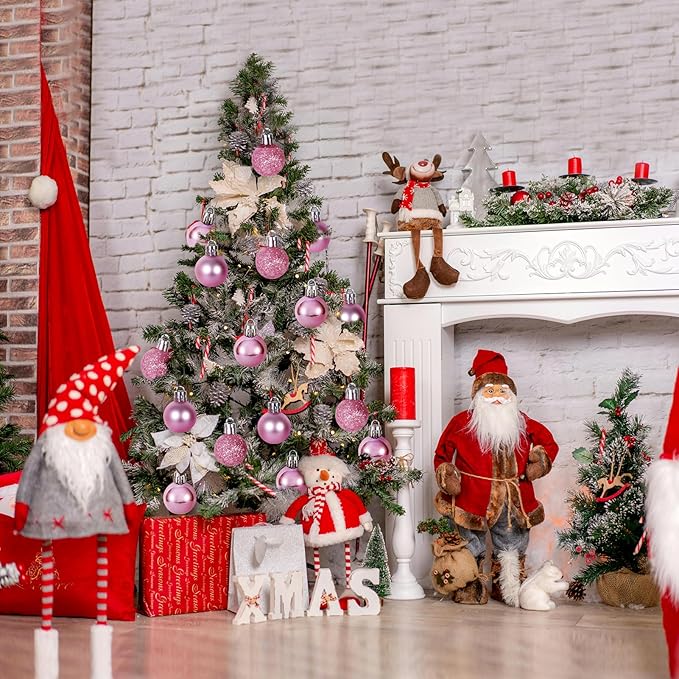 30ct Christmas Ball Ornaments, 1.18" Shatterproof Tree Decorations, Perfect Hanging Ball for Indoor/Outdoor Holiday Party Decor (Pink)