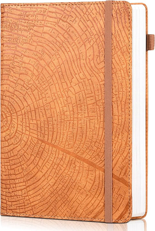 CAGIE Lined Journal for Men Women, Tree Growth Ring Leather Bound Journal Notebook, 256 Pages 100 GSM Journals for Writing, A5 Hardcover Journaling Notebooks for Work, Note Taking
