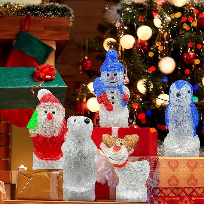 Anycosy Christmas Lighted Acrylic Penguin Decoration,Rotating Battery Operated Lights for Indoor Use,Perfect for Tabletop, Windowsill, Mantel, and Bedroom