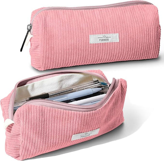 Pencil Bag Pen Case, Soft Corduroy Small Pencil Pouch Organizer with Zipper, Cute Pencil Case Pouch Stationery for Girls and Boys – Pink