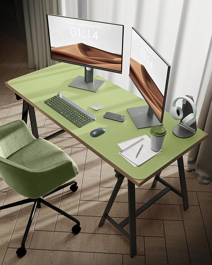 YSAGi Leather Desk Protector, Office Mat, Large Mouse Mat, Non-Slip PU Leather Blotter, Laptop Desk Pad, Waterproof Writing Pad for Office and Home (Peak Green, 47.2" x 23.6")