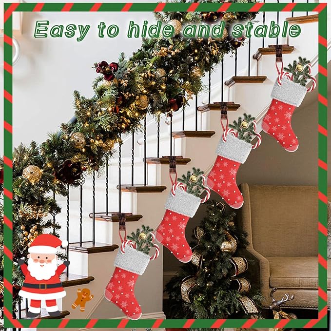 2 Pcs Christmas Stocking Holder for Mantel Fireplace Metal Stocking Hangers Hanging Hooks Heavy Duty Weighted Stocking Holder Bases for Xmas Shelf Fireplace Stair Decor (2, Red Bronze)