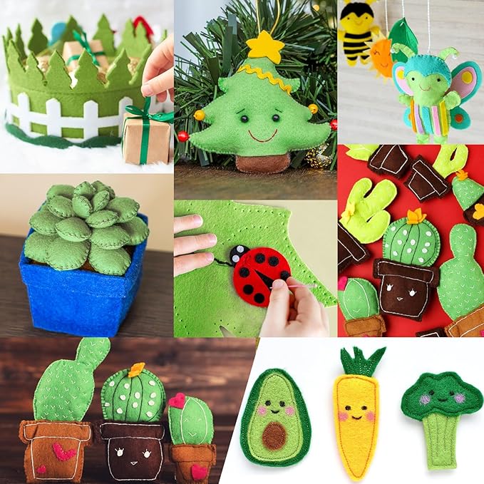 XSEINO 13 Rolls Grass Green Felt Fabric,8"x35"(20.5x90cm) 1.4mm Thick Soft Felt Fabric Sheet for Crafts,Grass Green Series Colors Soft Nonwoven Fabric,Fit for Decoration, Sewing, DIY Crafts