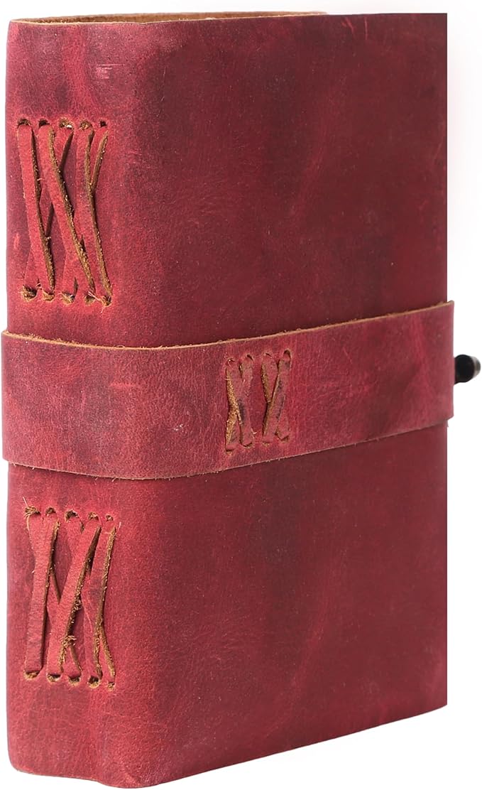Vintage Leather Journal Handmade Buffalo Non-Refillable Deckle Edge Paper – Leather Bound Journal for Women, Men, C-Lock Closure, Ideal for Writing & Travel for Artists (Solid Pink)