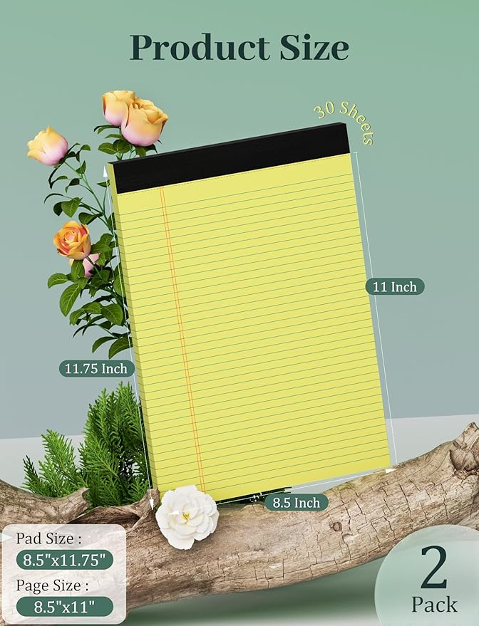 Yellow Note Pads 8.5 x 11 College Ruled Legal Pads 8.5 x 11 Notepads Yellow Pads of Paper 8.5 x 11 Lined Writing Pads 2 Pack 70GSM Yellow Paper 30 Sheets Per Note Pad Legal Notepad for Office, School