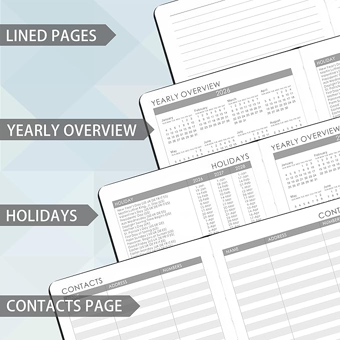 2026 Planner - Planner 2026, 2026 Weekly Monthly Planner, Jan.2026 - Dec.2026, 5.7'' x 8.4'', Thick Paper, Leather Cover, Pen Holder, Back Pocket, Bookmarks, Perfect Daily Organizer - Black