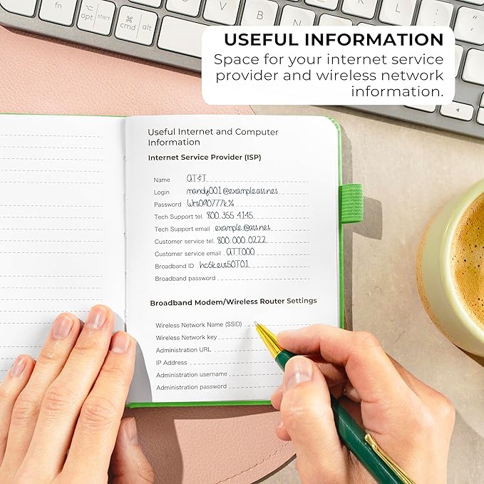 Clever Fox Password Book with alphabetical tabs. Internet Address Organizer Logbook. Small Pocket Password Keeper for Website Logins (Green)