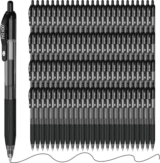 ParKoo Black Gel Pens, 100 Pack Quick Dry Retractable Medium Point 0.7mm Rollerball Gel Ink Pens Smooth Writing with Comfort Grip for School Office Home