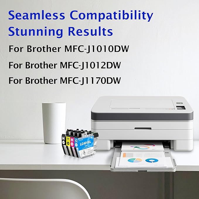 LC401XL LC401 for Brother LC401XL LC401 Ink Cartridges for Brother MFC-J1010DW MFC-J1012DW MFC-J1170DW DCP-J1800DW DCP-J1140DW Printer - 4PK High Yield (Black Cyan Magenta Yellow)