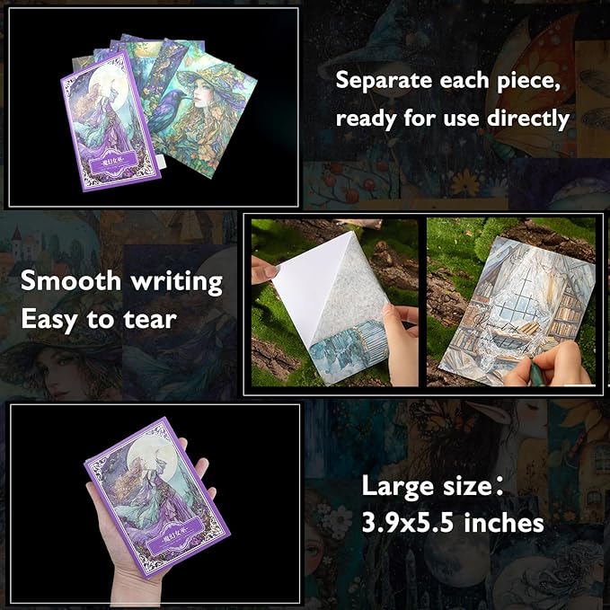 Large 6 Sets 60 Pcs Washi Stickers Book Kit for Journaling, Vintage Aesthetic Fairy Forest Magic Scrapbook Stickers for Scrapbooking Bullet Junk Journal Supplies Planner Stationery Collage Craft Gifts