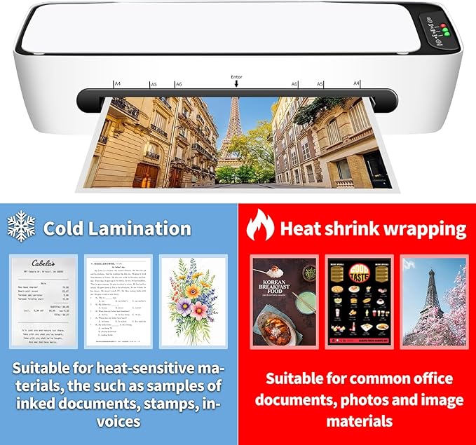 9 Inch Laminator Machine for Documents and Photos, 6 in1 A4 Thermal Laminator Machine with Never Jam Technology, 12 Laminating Sheets, 5 Mil Thick, Use for Home Office School