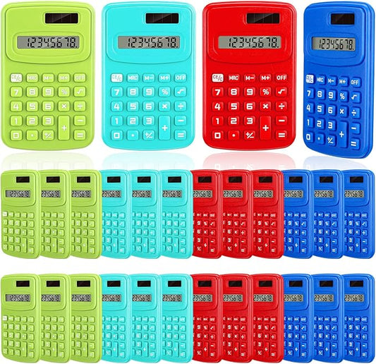LEIFIDE 24 Pack Pocket Calculator Small Bulk Basic 4 Function Calculator 8 Digit Display Battery Powered for Desktop Home Office School Student Kids(Classic Colors)