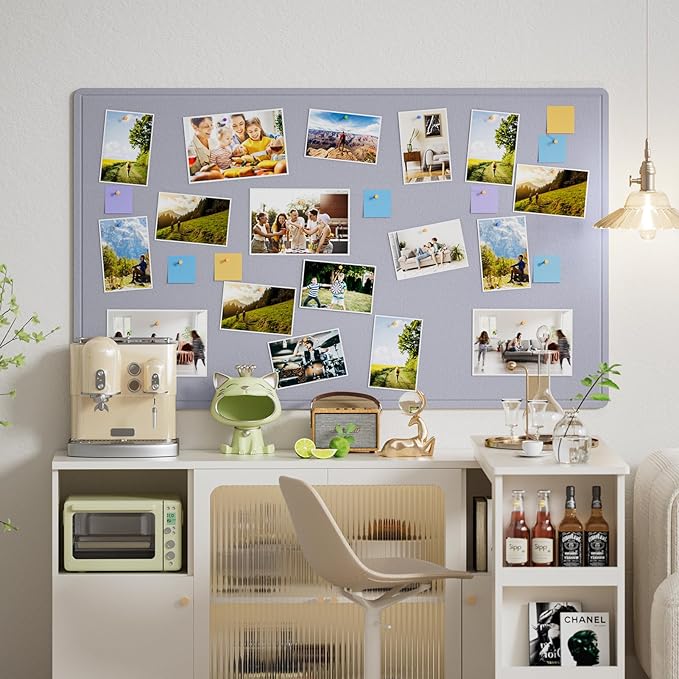 MaxGear Extra Large Bulletin Board 60" x 36", Foldable Felt Board Vision Board Supplies, Cork Board for Office, Home, School, Small Pin Boards for Walls Decorative Display Board Moonlight Gray