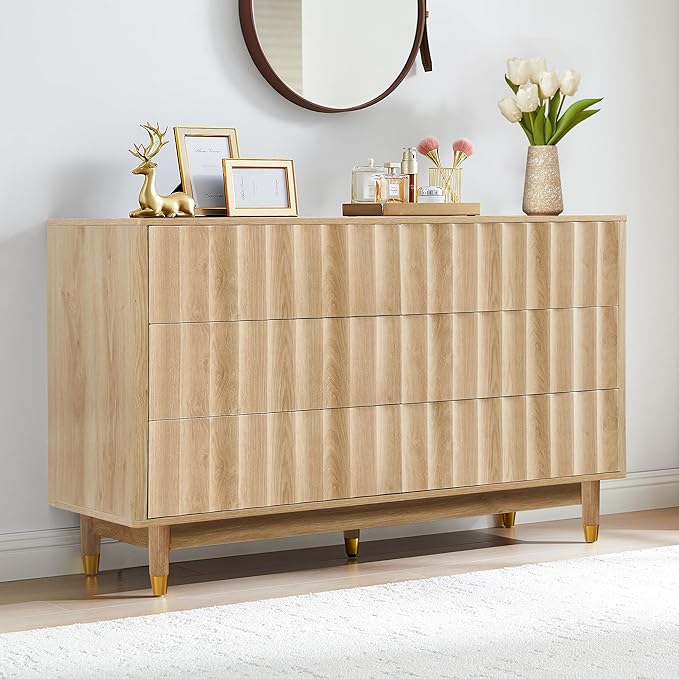 Fluted 6 Drawer Dresser, 53" Wide Modern Storage Chest of Drawers, Wood Drawer Organizer for Bedroom, Living Room, Hallway