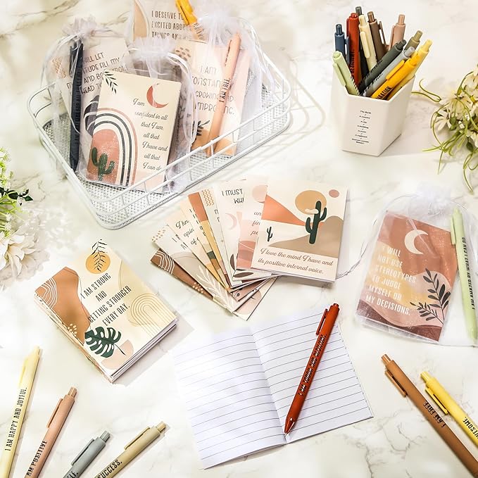 96 Set/192 Pcs Positive Affirmation Gift Set Gratitude Notebooks with Pens Small Bags Motivational Encouragement Notepads Daily Affirmations Journal for Women Stress Relief Self Care (Rainbow)