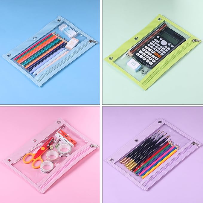 Mr. Pen- 5 Pack Pencil Pouches with Clear Window, Zipper Pouch for 3 Ring Binder