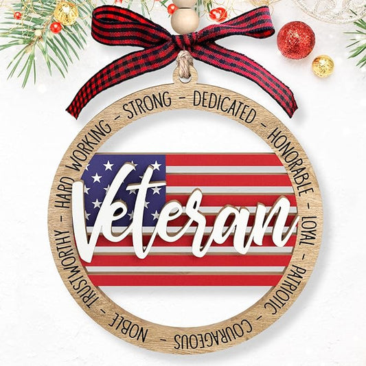 Veteran Ornaments - Veteran Gifts for Men - Military Christmas Ornament - Military Ornaments for Christmas Tree - Wooden Ornament