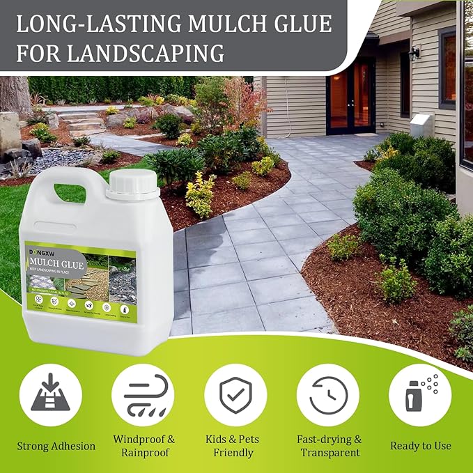 Mulch Glue for Landscaping, Easy Hold Rock Glue for Landscaping, Fast Drying Landscape Mulch Stone Glues for Rocks Binder, Non-Toxic Strong Mulches Binder Pea Gravel Lock - 32oz