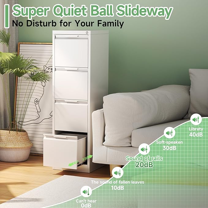 4-Drawer File Cabinet with Lock,Metal Vertical Filing Cabinets for Home Office,Under Desk File Cabinets for Letter/Legal/A4 Size Files,Easy Assemble