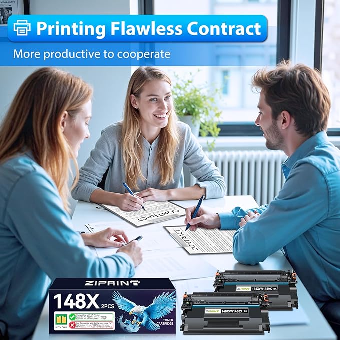 ZIPRINT 148X Black High Yield Toner Cartridge (with Chip) Compatible Replacement for HP 148X 148A W1480X W1480A for Laserjet Pro MFP 4101fdw 4101fdn 4001dw 4001dn 4001n (2 Pack)