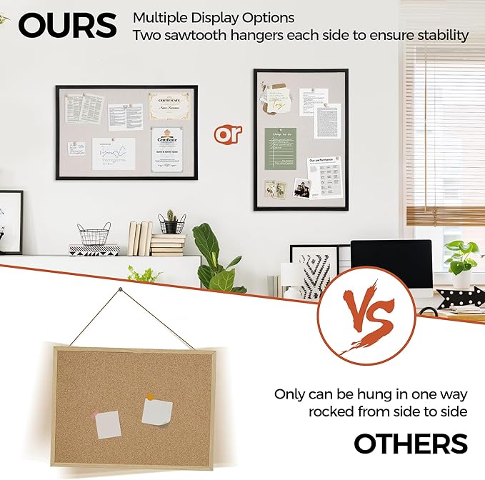 Fun Memories Cork Board Bulletin Board for Office, 20" x 30" Pine Wooden Framed Corkboard, Wall Mounted Notice Pin Board for School Home & Office, Black