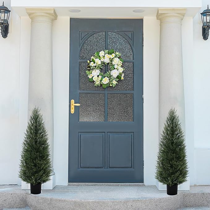 2Pack 4ft Outdoor Artificial Cedar Topiary Trees, All-Weather Faux Pine for Home Porch Entryway Decor