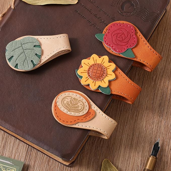 4PCS Vintage Magnetic Leather Bookmark, Leather Magnetic Bookmarks for Women, Magnetic PU Bookmarks Clip Book Accessories