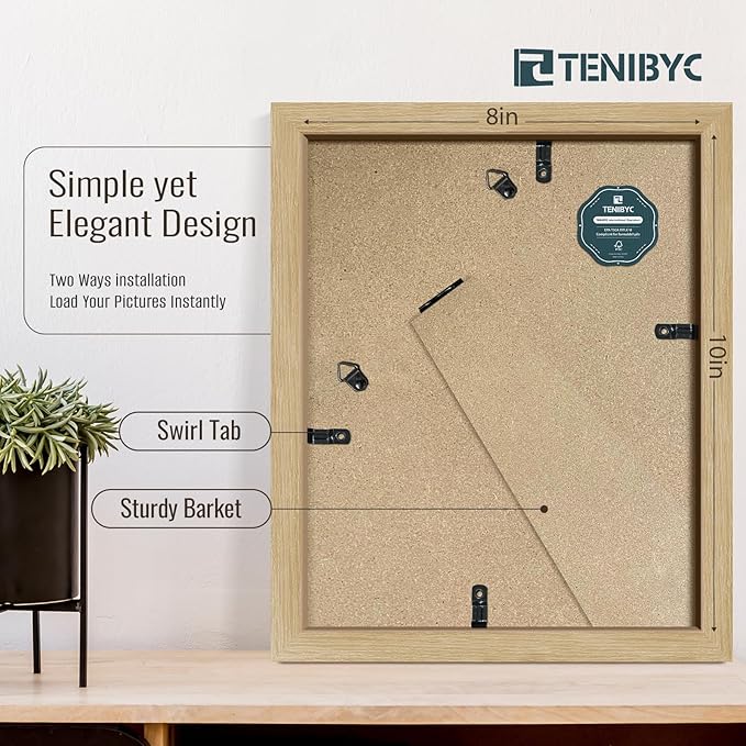 8x10 Picture Frame 3 Pack, Natural Oak Wooden Frame, HD Tempered Glass, 8 by 10 Photo Frame for Tabletop