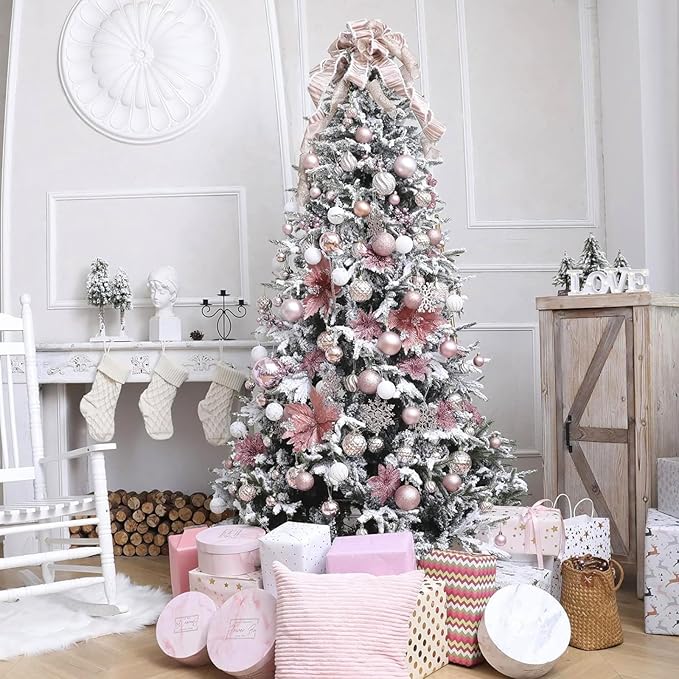 Christmas Balls Ornaments -36pcs Shatterproof Christmas Tree Decorations with Hanging Loop for Xmas Tree Wedding Holiday Party Home Decor,6 Styles in 3 Sizes(Rose Gold)