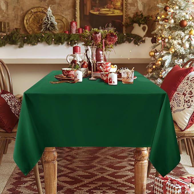 sancua Rectangle Tablecloth - 60 x 84 Inch - Stain and Wrinkle Resistant Washable Polyester Table Cloth, Decorative Fabric Table Cover for Dining Tables, Buffet Parties and Christmas, Hunter Green