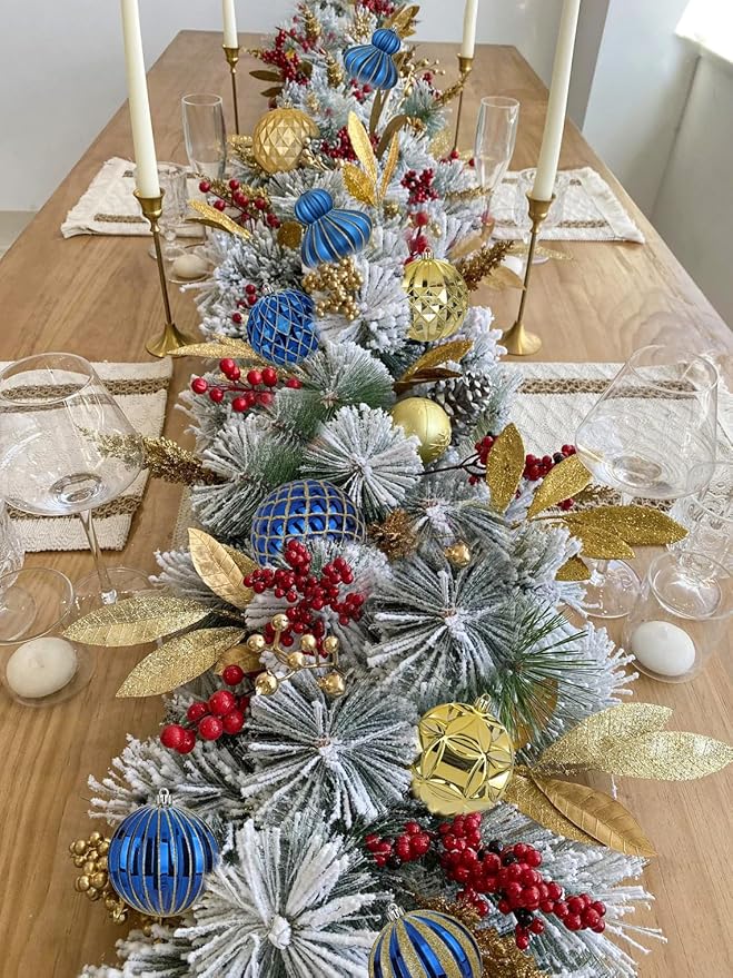 4" Christmas Ball Ornaments Set 12PCS Large Shatterproof Plastic Ornaments Christmas Tree Ball Hanging Ornaments for Xmas Tree Wedding Party Holiday Decorations - Navy Blue, Gold