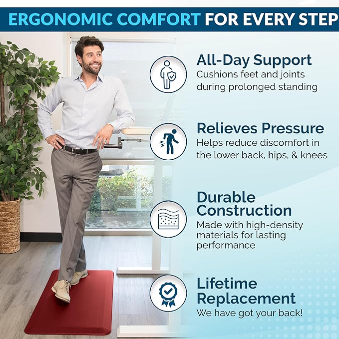 ComfiLife Anti Fatigue Floor Mat – 3/4 Inch Thick Kitchen Mats for Floor, Standing Desk Mat, Kitchen Rug – Comfort at Home, Office – Durable – Stain Resistant – Non-Slip Bottom (20" x 32", Red)