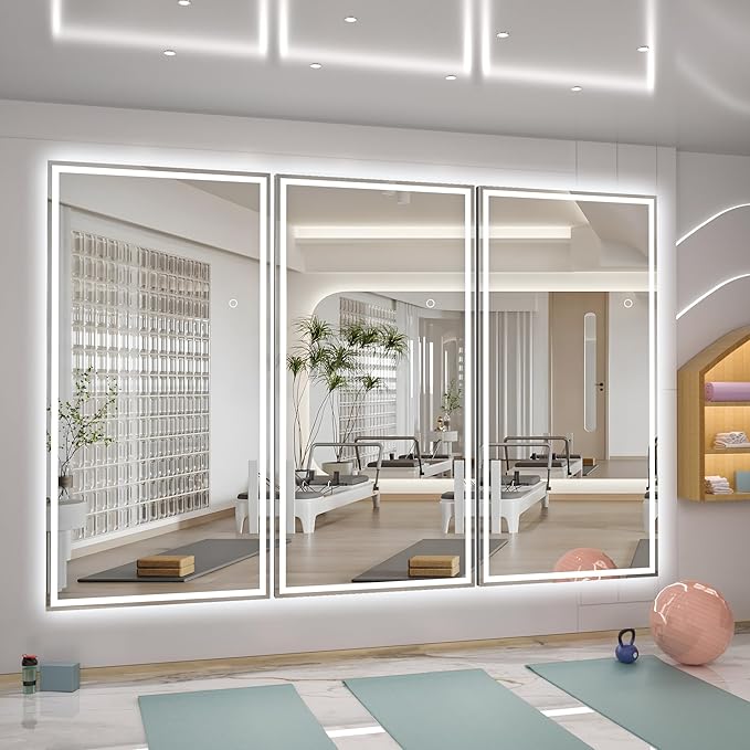 Hasipu Full Length Mirror with Lights, 79" x 32" LED Lighted Floor Standing Mirror, Full Body Dressing Hanging Mounted Mirrors, Dimmable, Tempered Glass, Safe to Use, Square Black