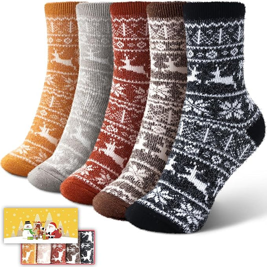 ICEIVY 5 Pair Fuzzy Cozy Socks for Women - Warm Comfy Soft Casual Home Sleep Winter Wool Socks - Gifts for Women
