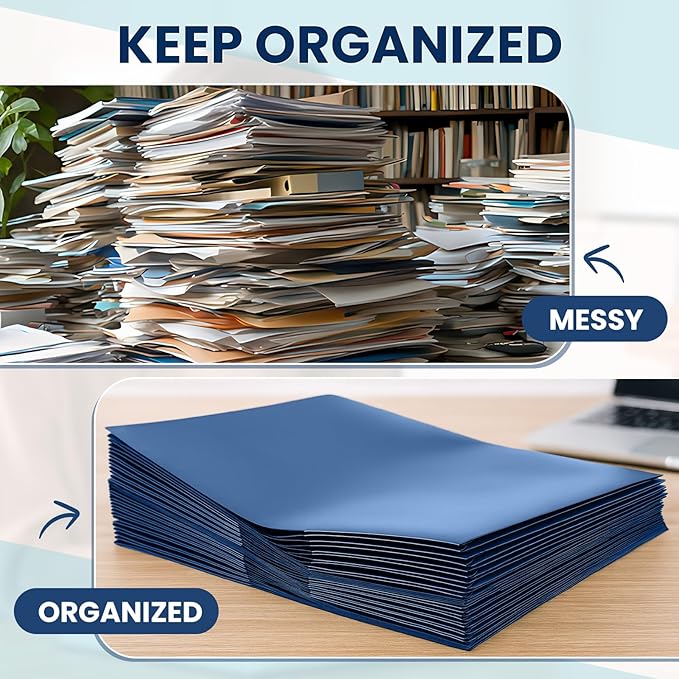 Henoyso 24 Pcs 9" x 12" Plastic Presentation Folders Blue Folder with 2 Pockets Letter Size, Heavy Duty Two Pocket File Folders with Card Holder for School Office Business Home