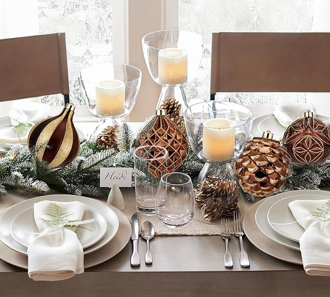 Hollyone 4.7 Inch Large Brown and Gold Christmas Ornaments Bronze Tree Balls 4Pcs Shatterproof Christmas Hanging Ornaments for Xmas Tree Decor Wedding Holiday Party Wreath Home Decor (Brown, 120mm)