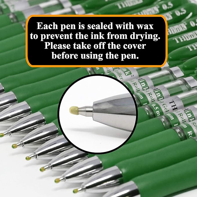 THINK2MASTER [24 Pens - Green Ink] Think2 Retractable Gel Pens. (24 Green) Fine Point (0.5mm) Rollerball Pens with Comfort Grip.