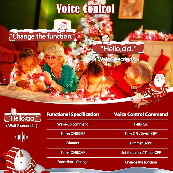 2025 New Voice Control 88ft 240LED Smart Christmas String Lights Outdoor/Indoor | String Lights with Remote, 12Modes, 7Voice Commands & Timers, Christmas Twinkle Light for Xmas Tree Decor(Red & White)