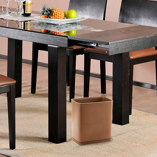 Polytree Bathroom Trash Can 1.8 Gallon(7 Liter) Small Kitchen Garbage Can,Decor Wastebasket for Bedroom Office,Resin Hand-Carved Leather Brown