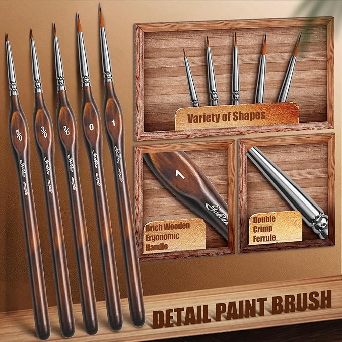 Detail Paint Brushes Dry Brushes, Golden Maple 10PC Flat Miniature Dry Paint Brushes Fine Detail Paint Brush Set for Acrylic, Oil, Watercolor & Figurine