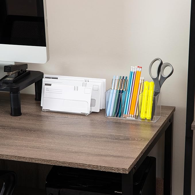 Mind Reader Pen and Accessories Holder, Desktop Organizer, Makeup Organizer, Office, Acrylic, 7" L x 2.5" W x 3.5" H, Set of 3, Clear