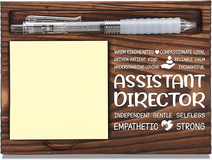 Assistant Director Appreciation Gifts, Thank You Gift for Assistant Director, Operations Office Coworkers Staff Appreciation Gifts, Sticky Note Holder Wooden Notepad & Pen Holder 6.5" x 4.7" - FTA295