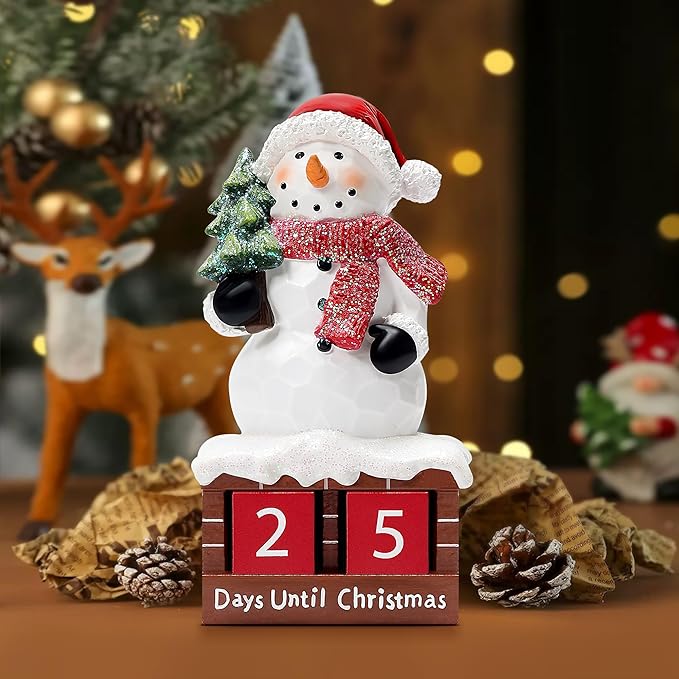 Snowman Statue for Christmas Decorations-Days Until Christmas Countdown Calendar,Xmas Snowman Figurines Decor for Shelf Table Mantel,Winter Holiday Home Decorations Indoor,Xmas Gifts
