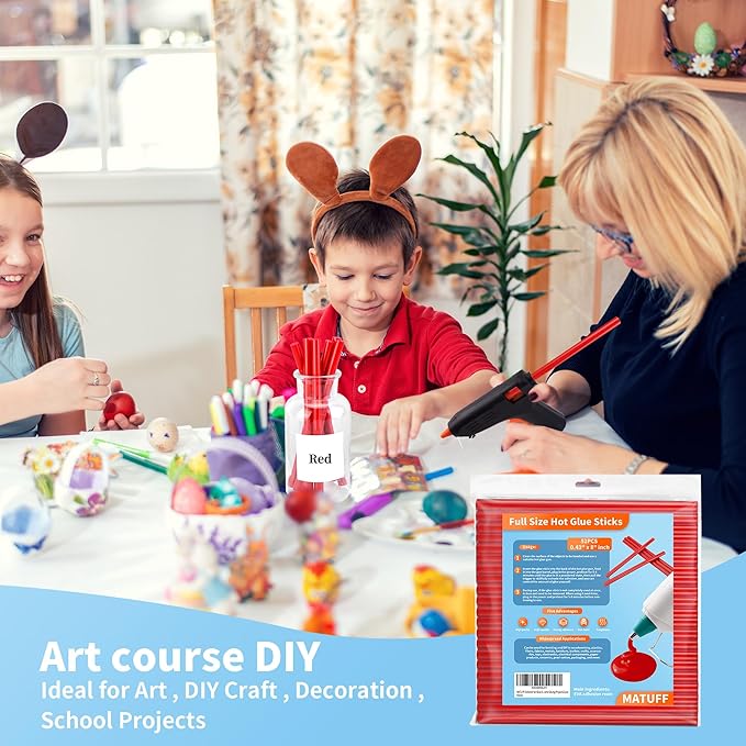 MATUFF Red hot Glue Sticks Full Size 0.43” Dia x 8” Long, 52 pcs Hot melt Adhesive Glue Sticks, All-Purpose Colored Glue Gun Sticks for Christmas Decoration Crafts Arts School Home Repair Bonding