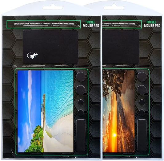 Mouse Pad Adhesive Bottom - Sticks to Any Surface - Portable - Webcam Covers and Screen Cleaner Included (2 Pack - Beach Set)