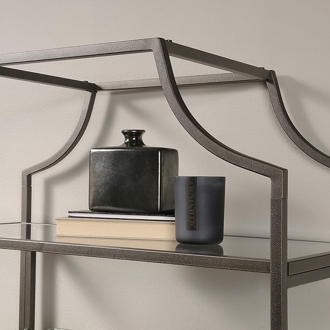 Sauder International Lux Book Shelf 5 Tier Modern Metal Multipurpose Bookcase with Glass Shelving, in a Bronze Finish