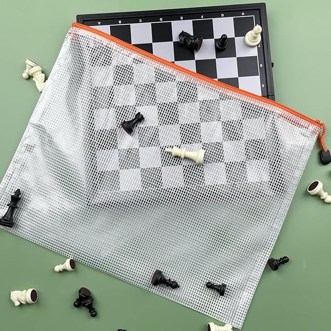 Oaimyy-18 PCS-Mesh Zipper Pouch, Plastic Zip File Folders Puzzle Bags Large Reusable Zipper Pouches for Organizing Classroom Board Game Organization,Home Storage-(Black, 7"x 11")