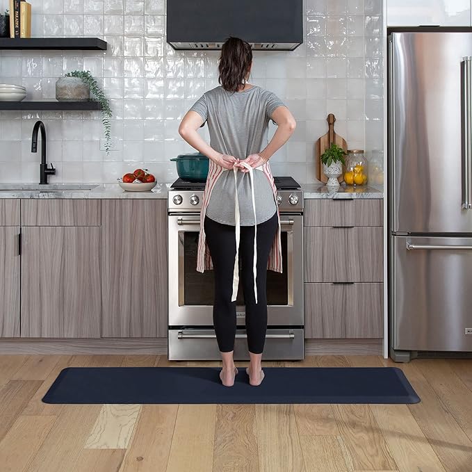 GelPro Anti Fatigue Nonslip Mat: Hard Floor Utility Mats for Garage, Patio and Kitchen - 20" x 72" x .5" - Leather Grain Navy